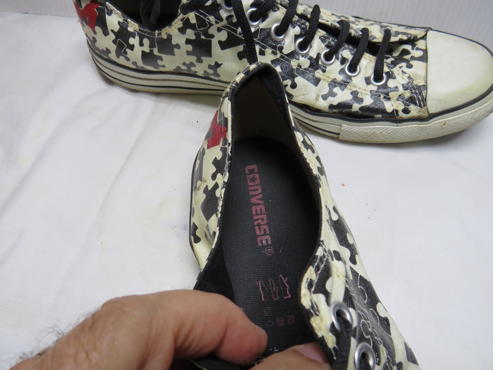 CONVERSE Black White ALL STAR puzzle pieces Sneakers Shoes men’s Size 13