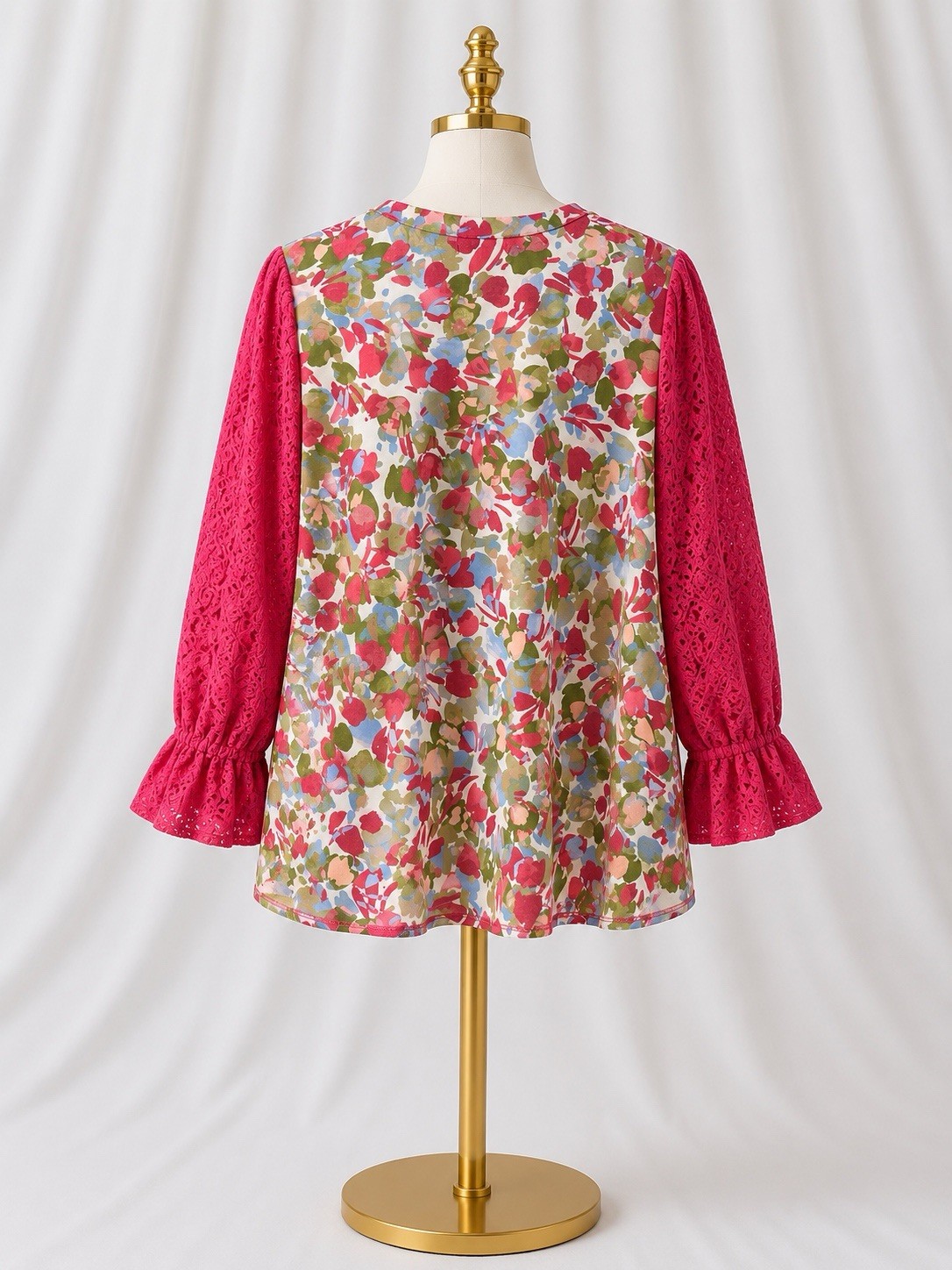 LOGO Lori Goldstein 3/4 Sleeve Top Eyelet Lace Sleeve Pink Rose Cloud Pockets 1x