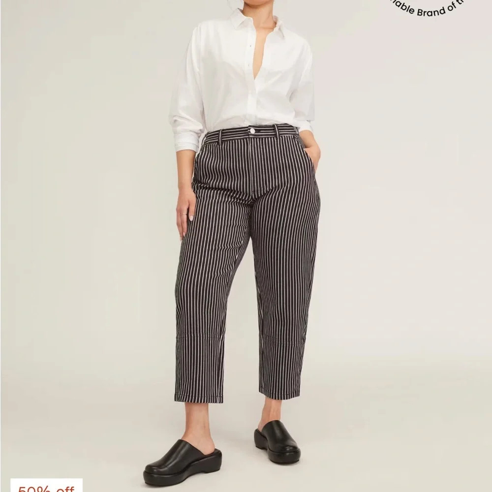 Everlane The Utility Barrel Pant Size 8 in Black Off-White Stripe