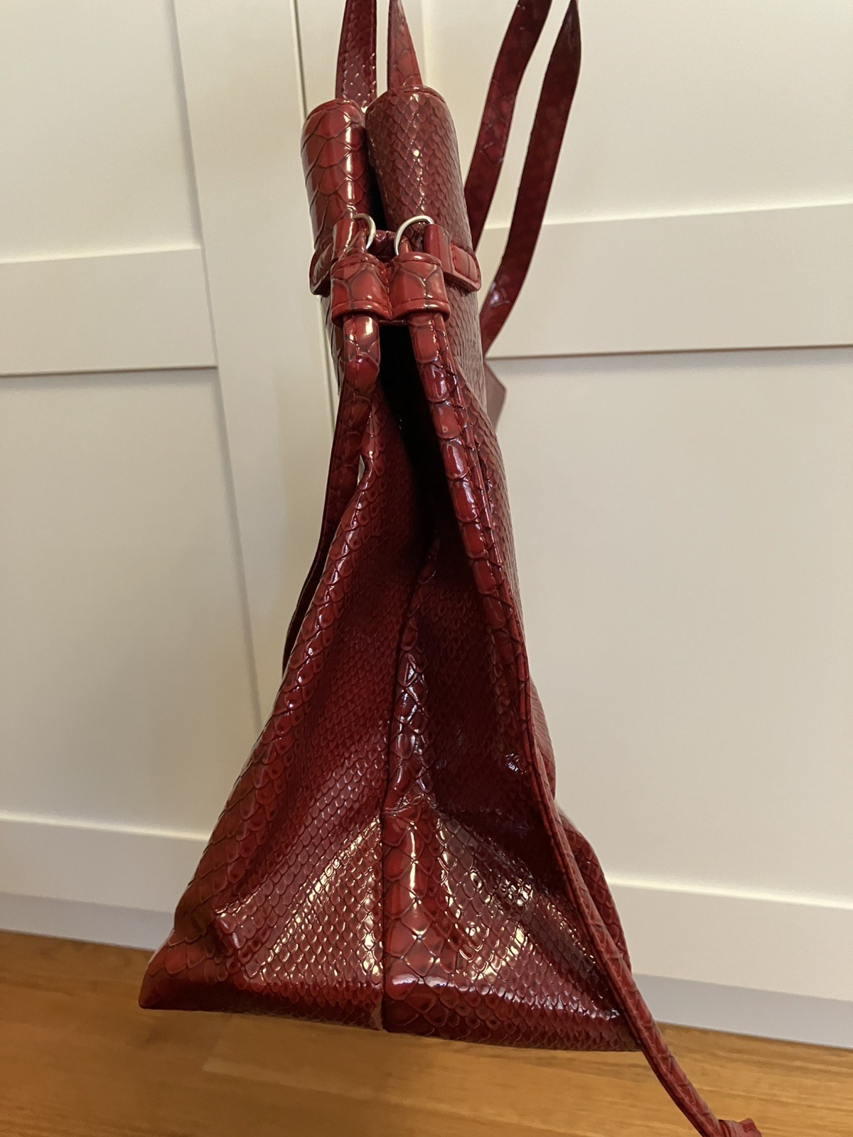 Red Shiseido Large Shoulder Bag Tote Croc embossed print