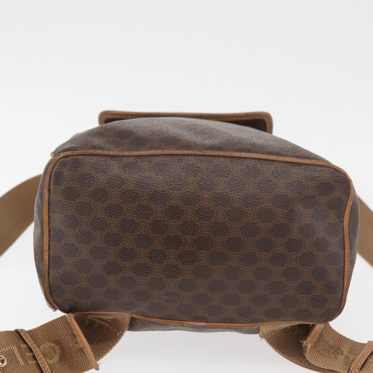 CELINE Macadam Canvas Backpack PVC Leather Brown Gold Auth bs35412