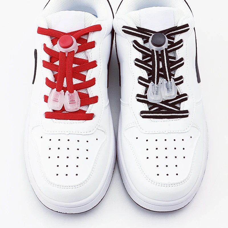 1Pair/2Pair NEW Elastic Shoe Laces Flat Shoelaces Without Ties Kids Round Snap L