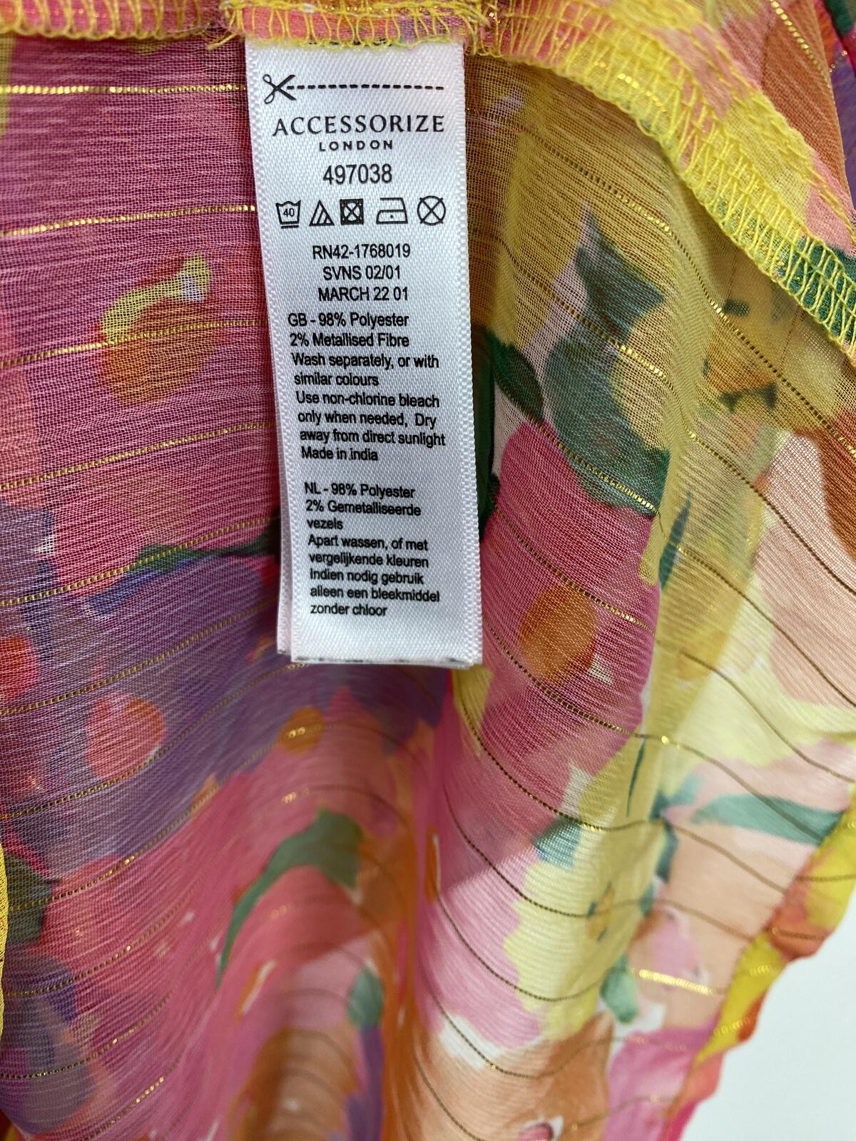 Accessorize Multicolour Floral Kaftan Beach Cover V Neck Tie Front UK 16-18