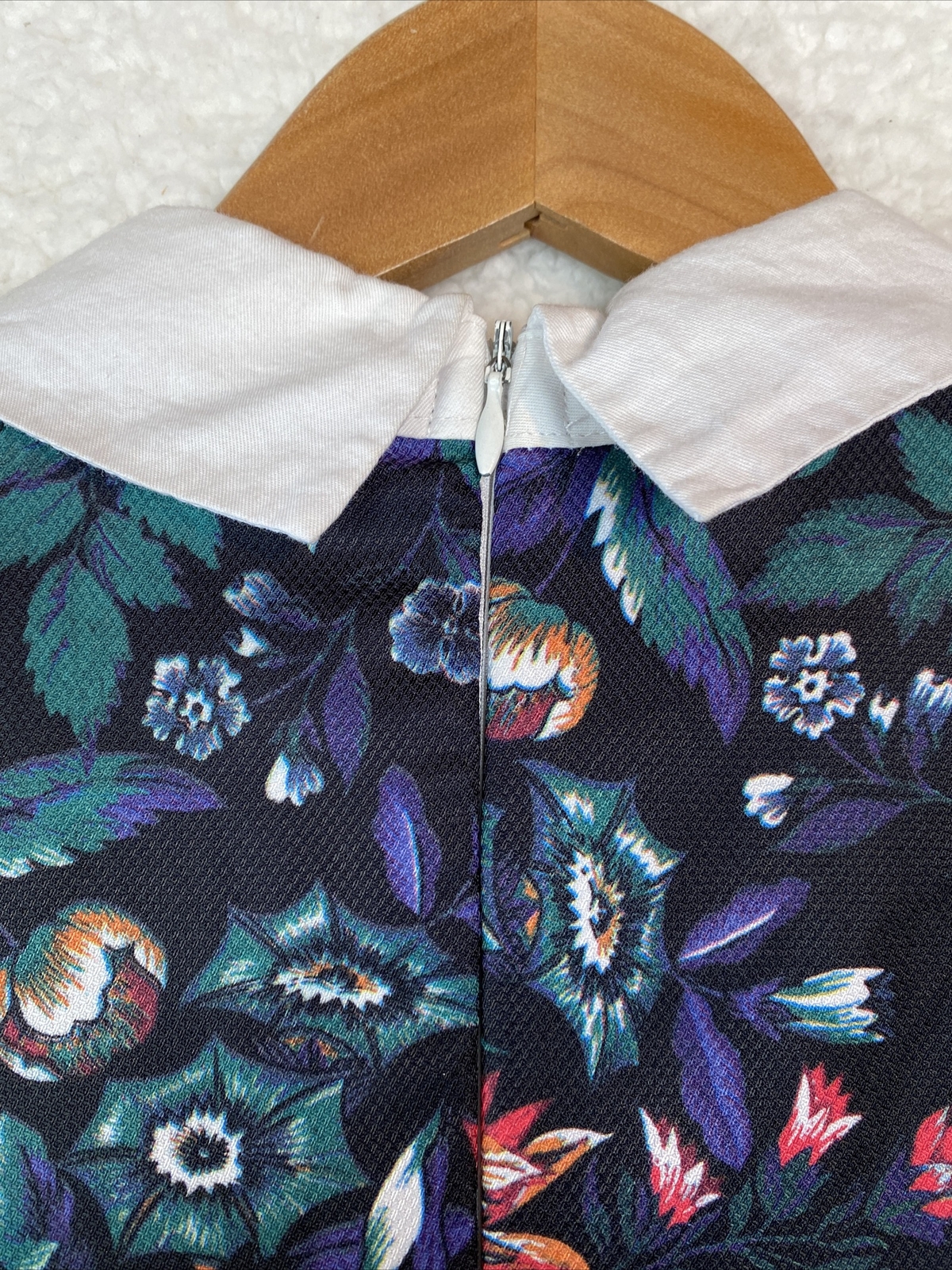 Zara Mini Dress Womens Small Aline Floral S/Sleeve Peter Pan Collar Work Office