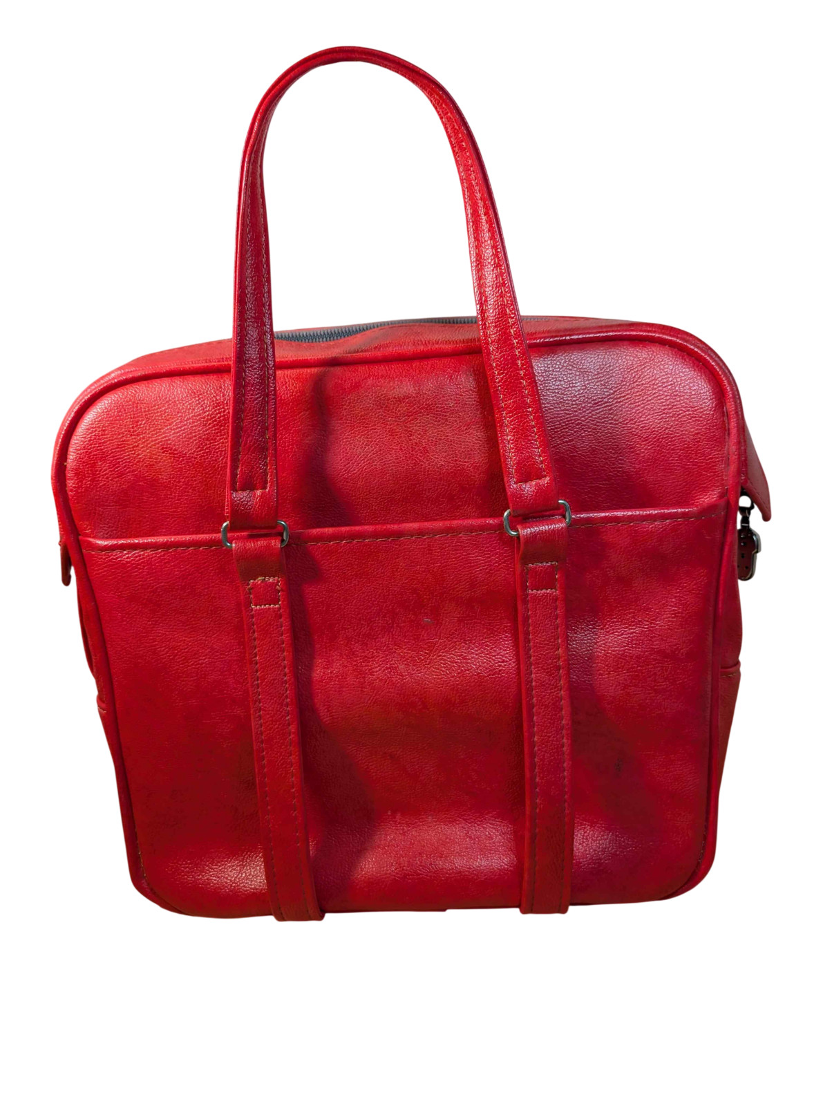 Vintage Samsonite Silhouette Red Vinyl Satchel 14.5in Boxy Tote Carry-on
