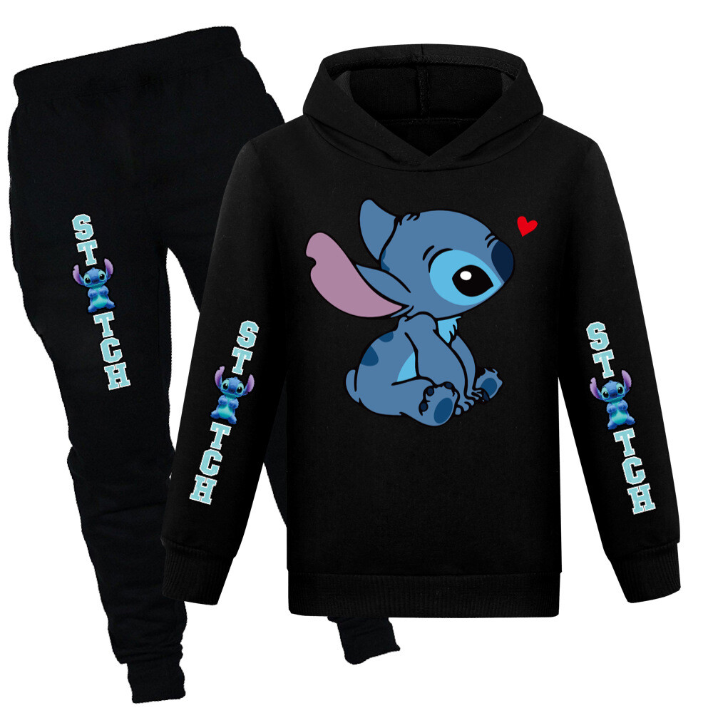 Girls Hoodies Lilo and Stitch Kids Clothes Set Blue Casual Cartoon Sweatshirts##