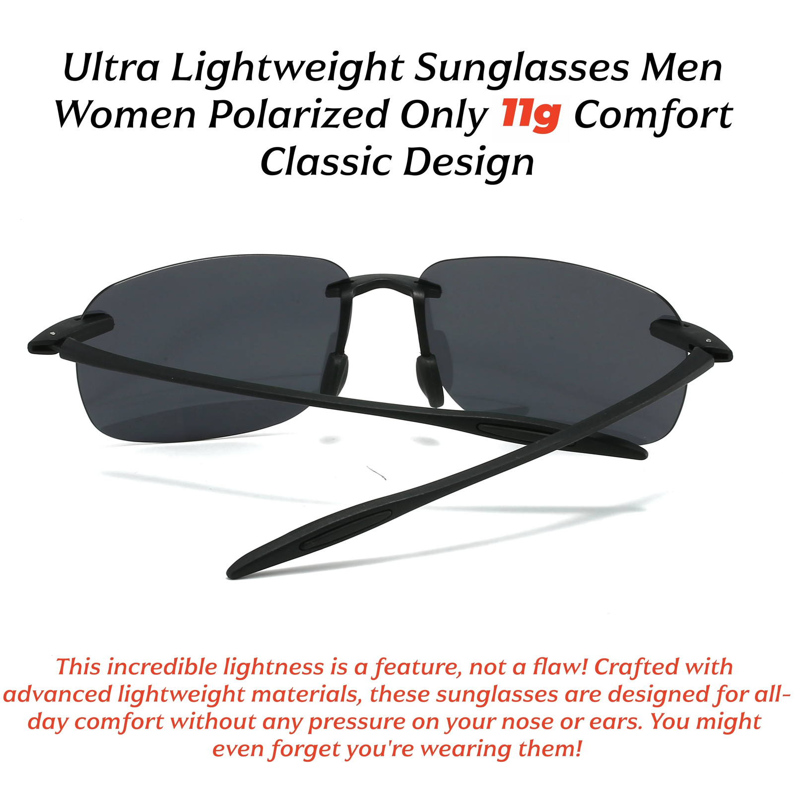 Rimless TR90 Sunglasses Polarized UV400 Lenses Lightweight Outdoor Men Glasses