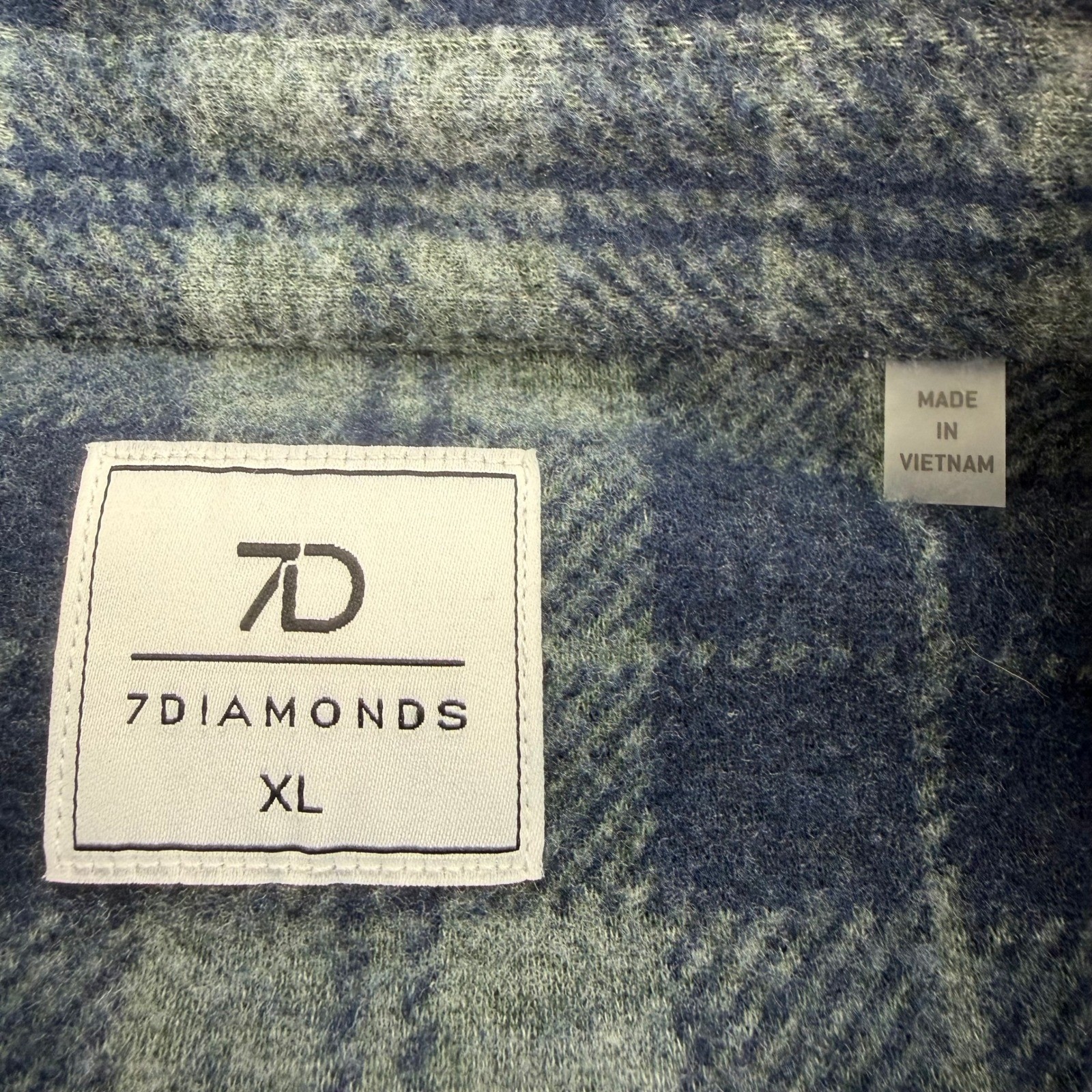 7 Diamonds Flannel Shirt Mens XL Grey Navy Plaid Generation Soft Poly Spandex