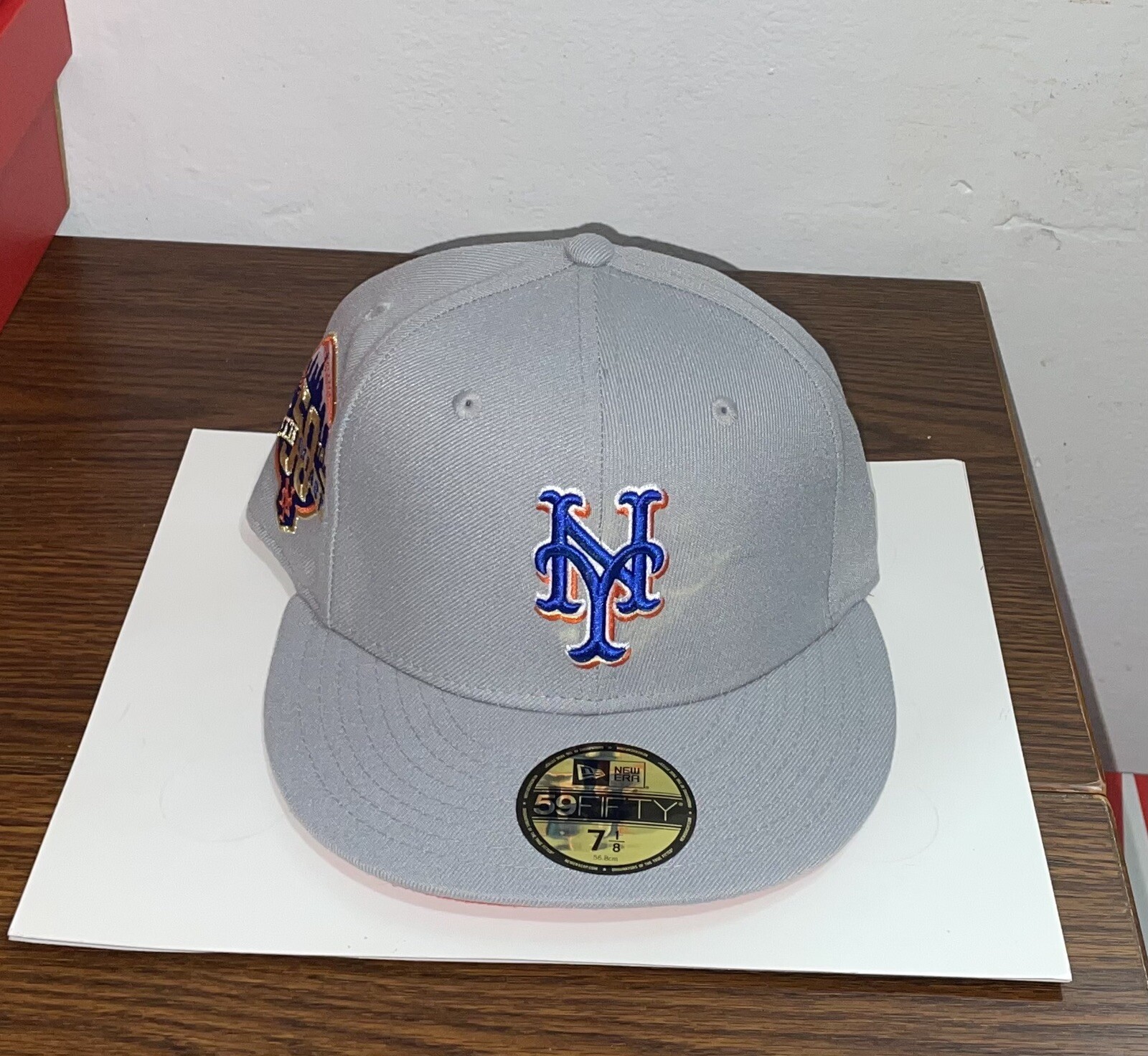 New Era New York Mets Orange UV 50th Patch Fresh Grey Size 7 1/8 Fitted Cap New