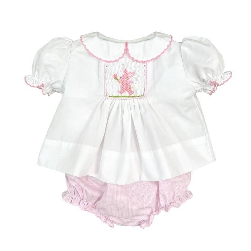 Petit Ami Pink Diaper Set with Easter Bunny Smocked Insert Newborn 3 6 Months