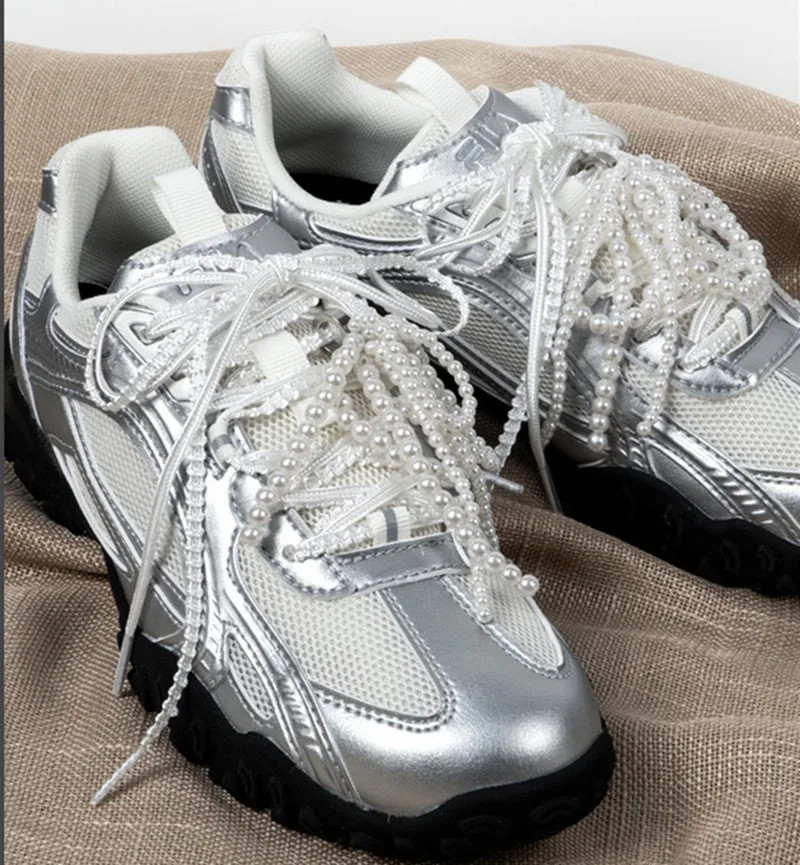One Pair Silver Lace Shoelaces Thin Round Laces Sneaker Sport DE Training Shoes