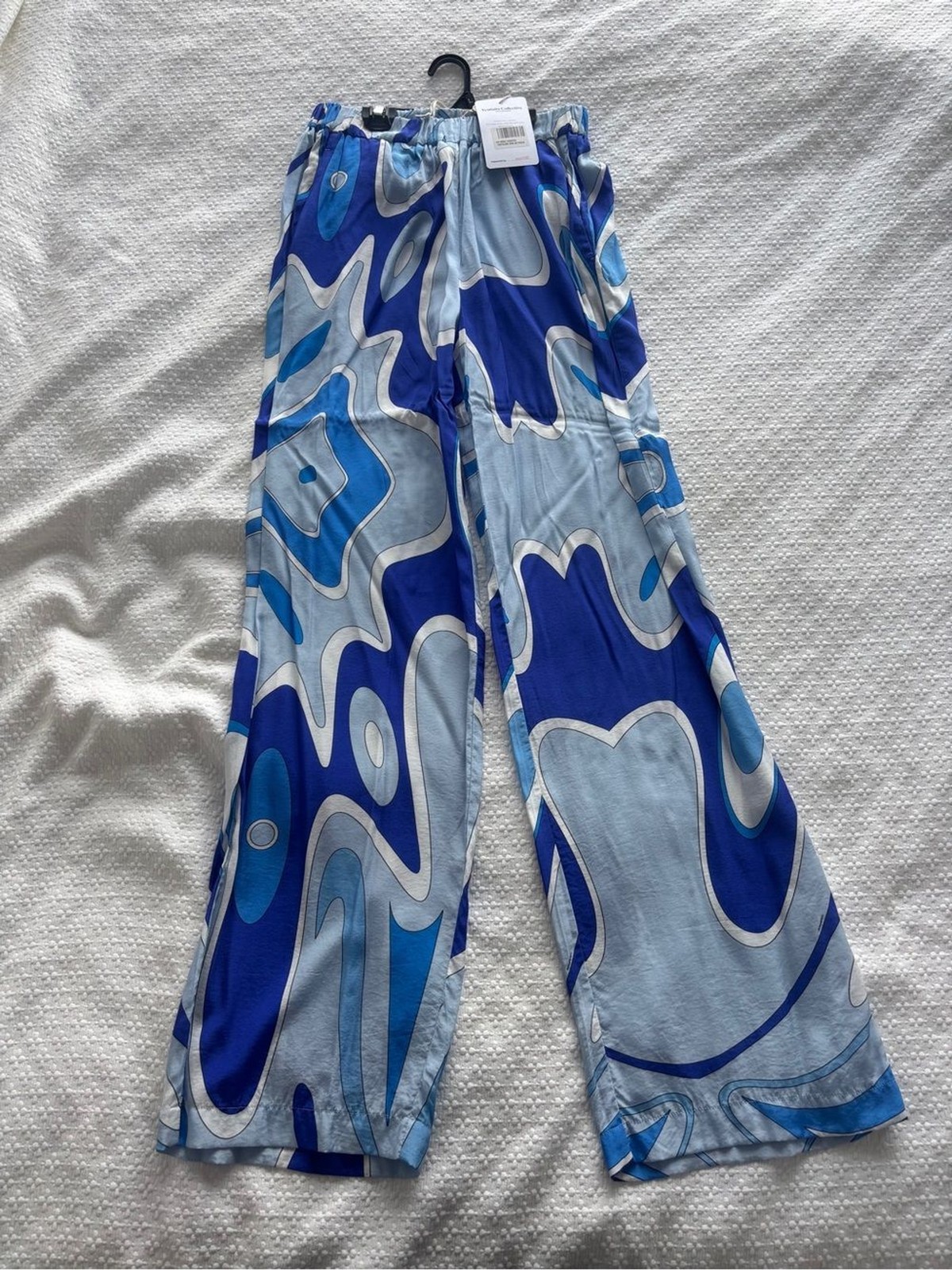 Sara Battaglia Blue Multi-Tone Abstract Wide Leg Pants