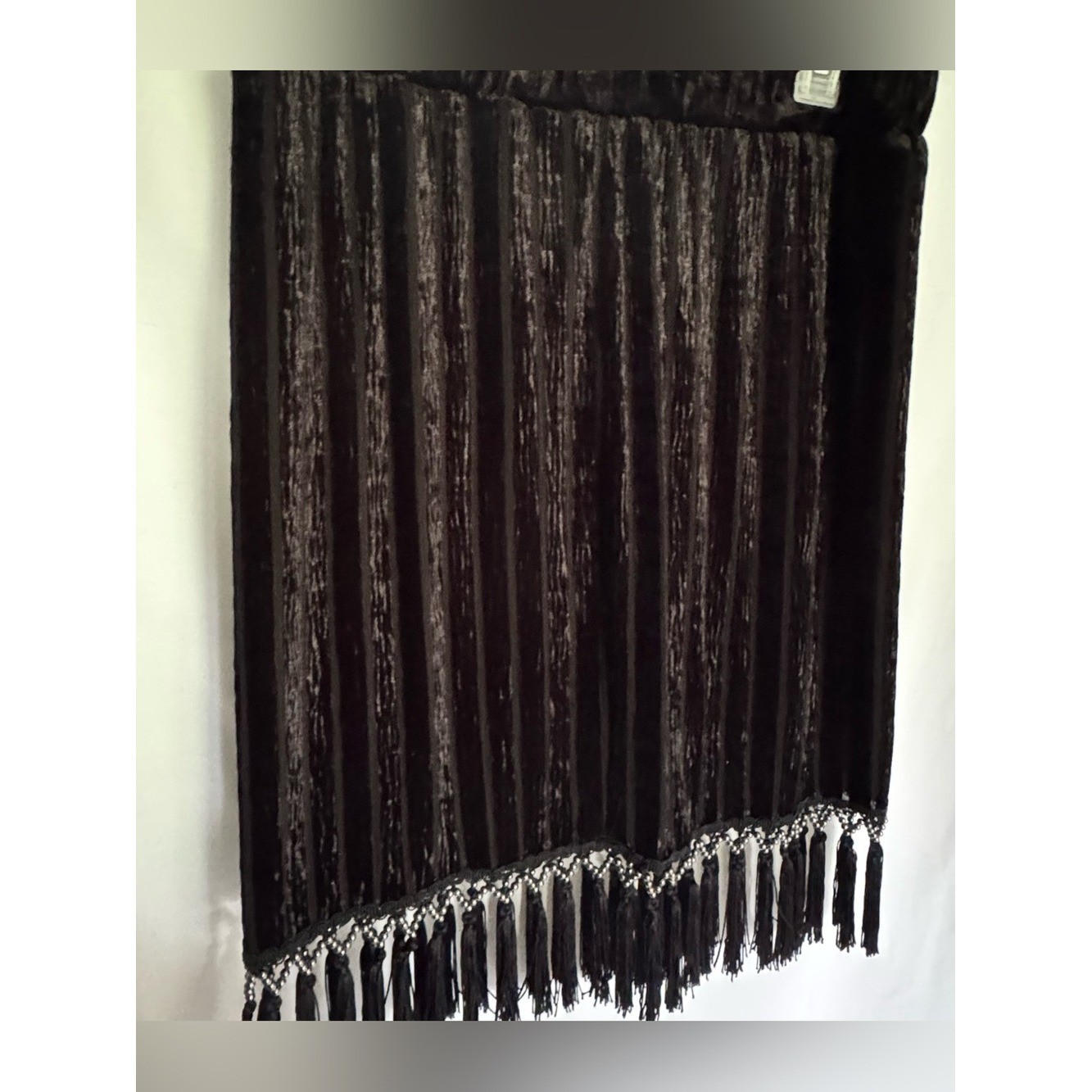 Endless Rose Black Pleated Velvet Mini Skirt with Beaded Piano Fringe St# SY515K