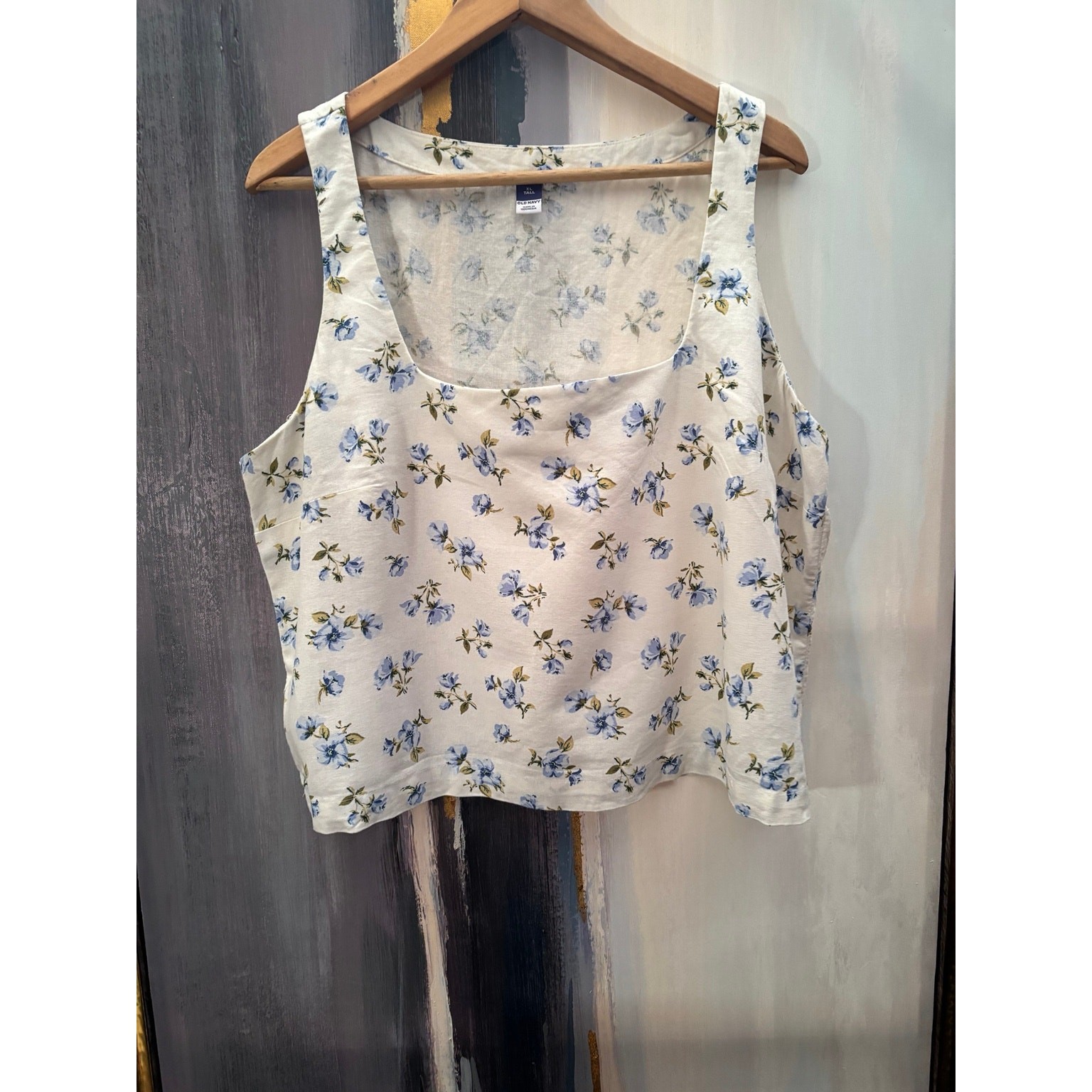 Old Navy XL Tall Linen Blend Floral Tank Top Cottagecore Coastal Grandma Summer