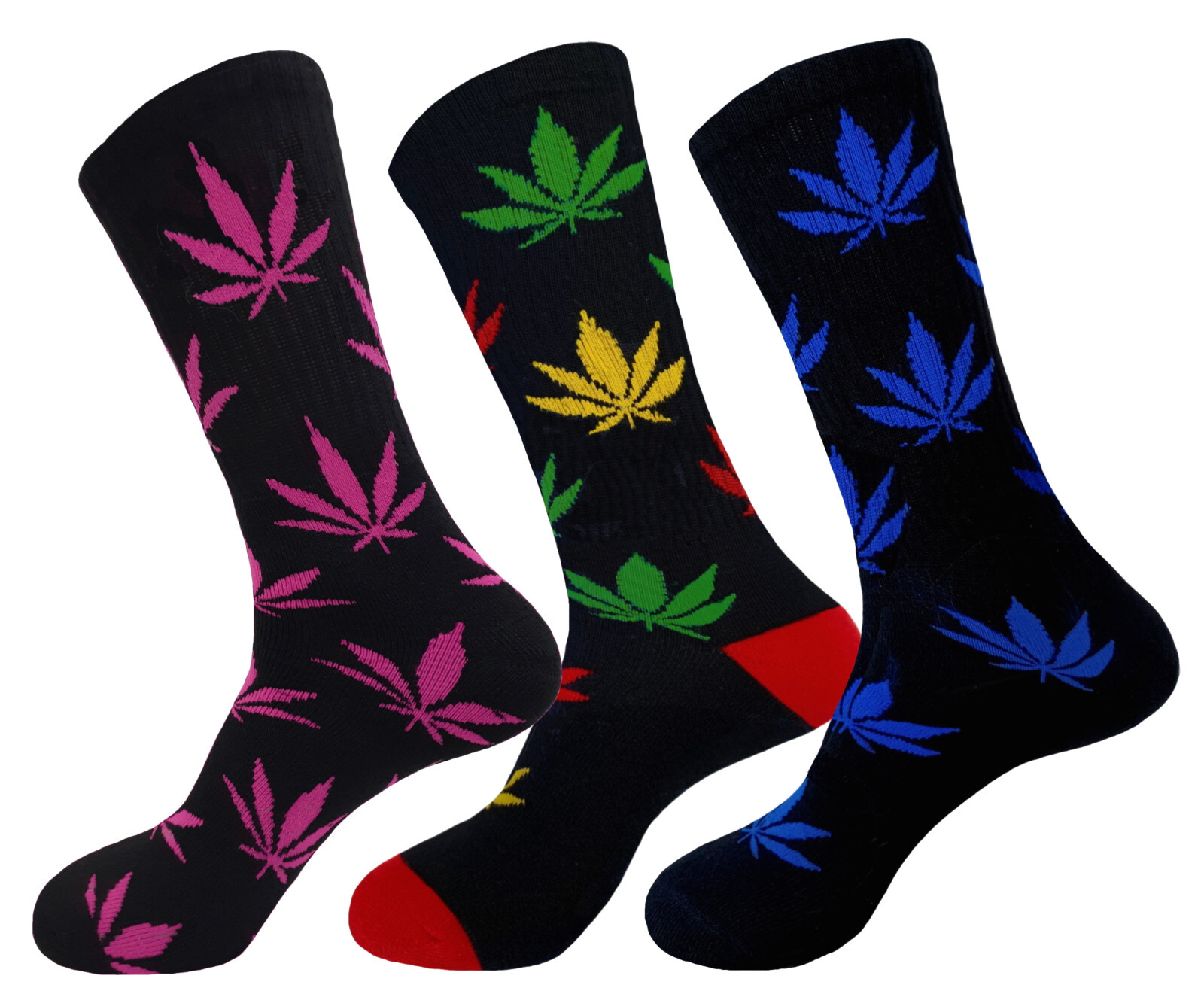3PK Marijuana Weed Leaf TRUE TO SIZE 18 Inches Long COTTON SOCKS 10-13