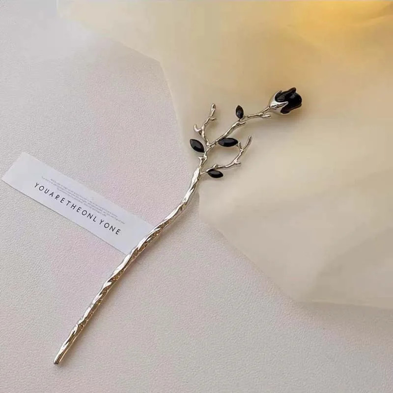 Vintage Rose Flower Hair Sticks for Women Simple Metal Sword Snake Diy Chopstick