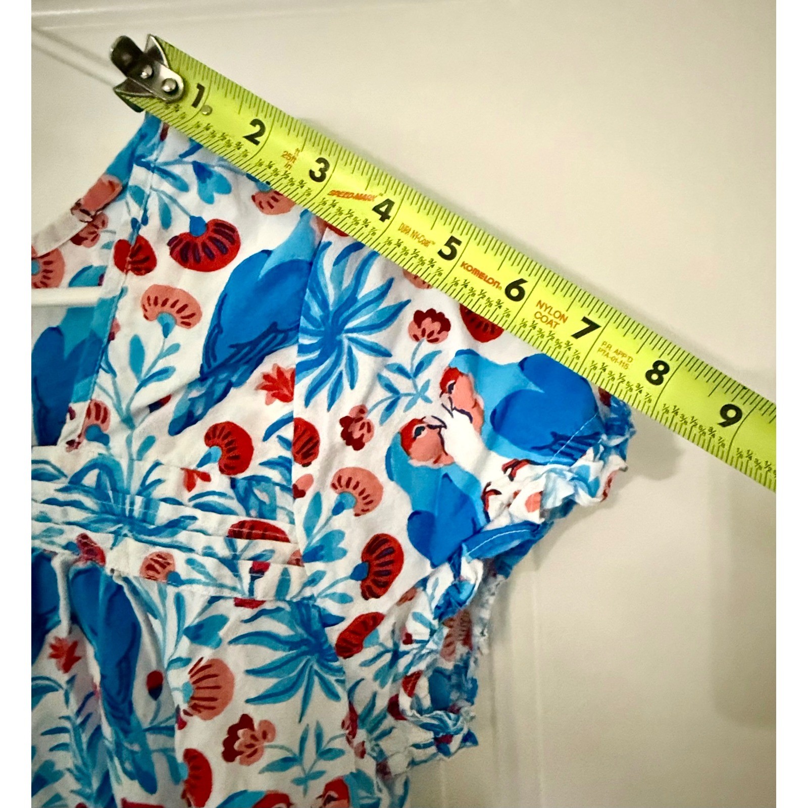 Printfresh Parrot Print Top Large Excellent Blue Tropical Floral Button Front