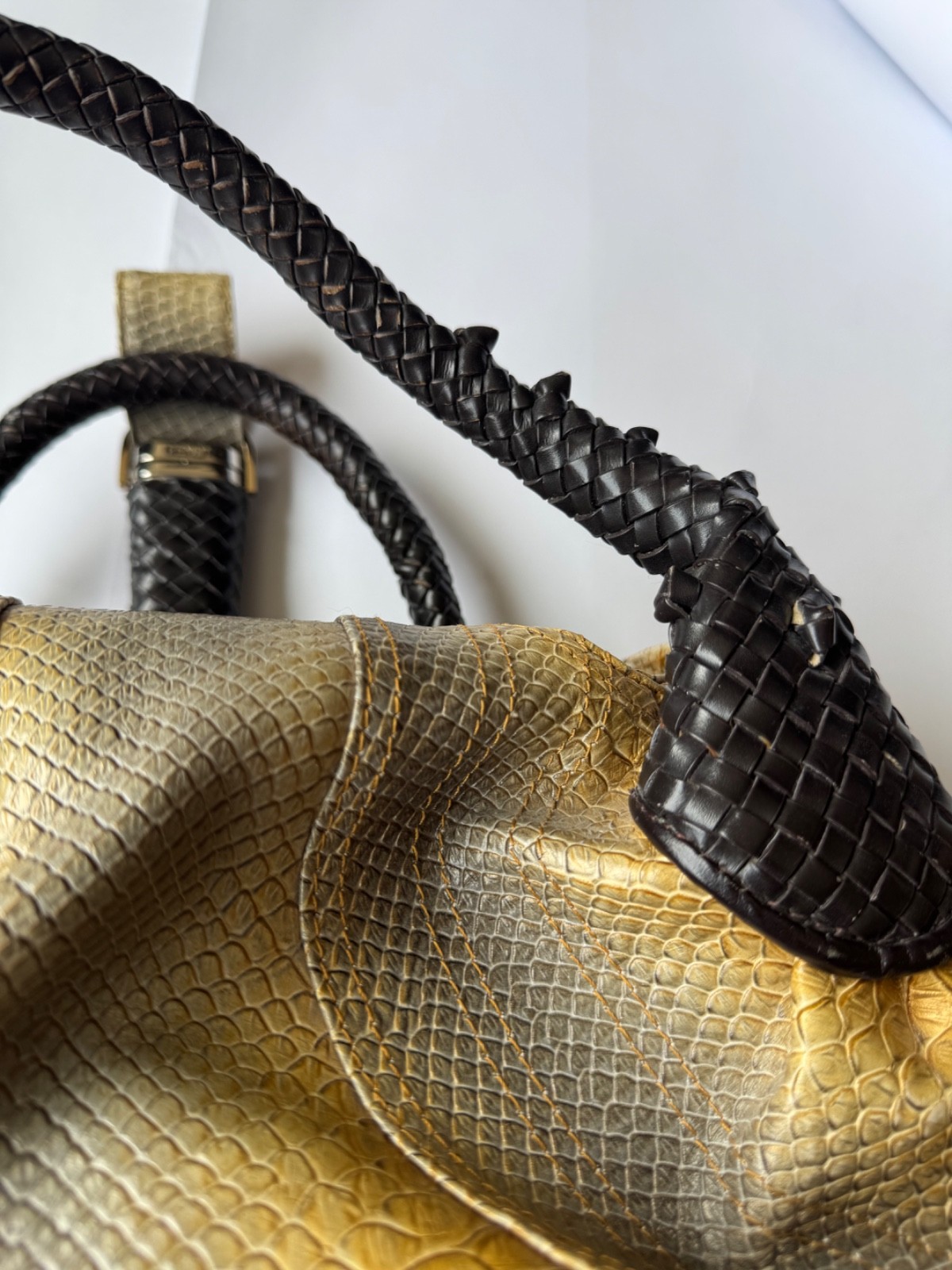 RARE Python FENDI Spy Bag Mustard Yellow and Grey Ombré Woven Handle