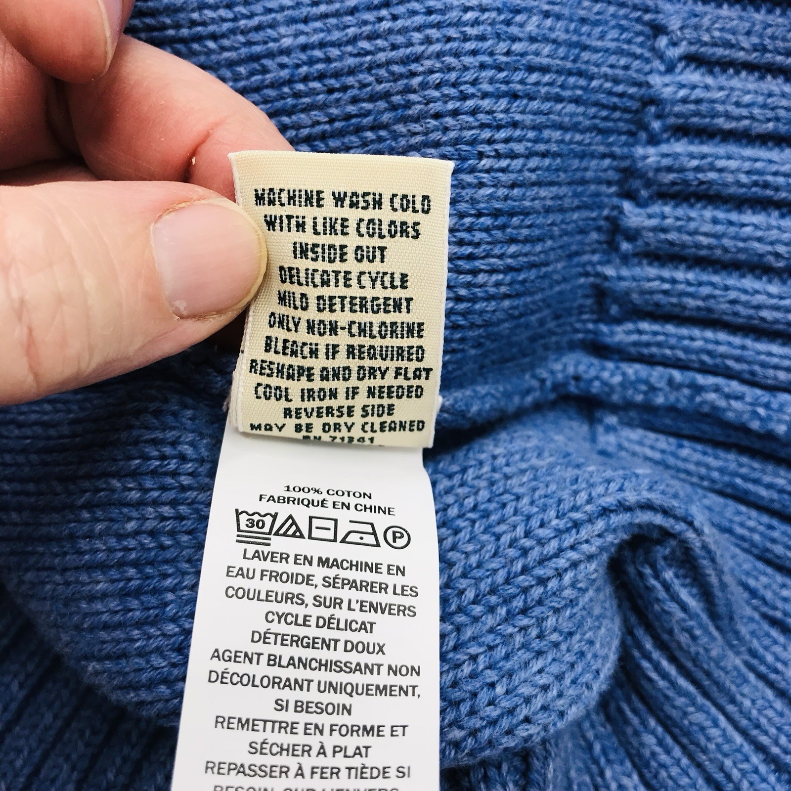 LL Bean Women’s Cable Knit Sweater Blue Fisherman Cotton Size XL