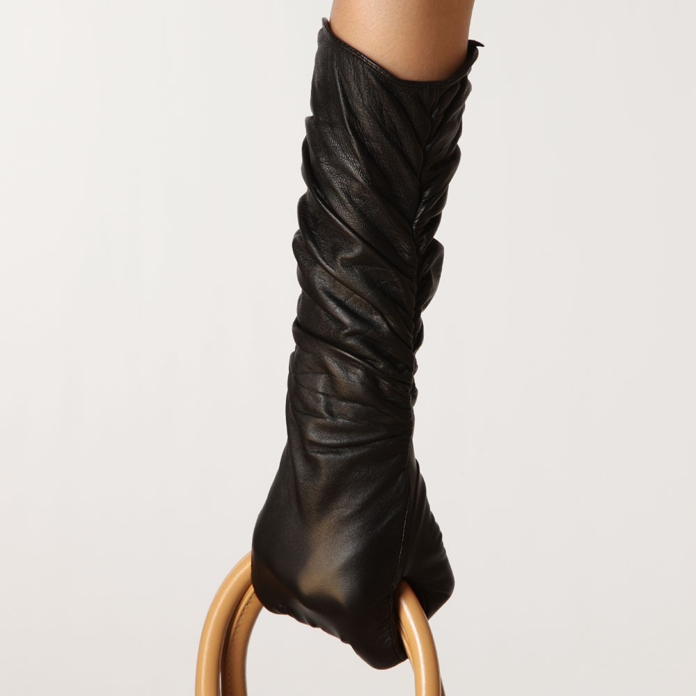Womens Genuine Nappa Leather Ruched Elbow Long Lined Gloves On Sale #012