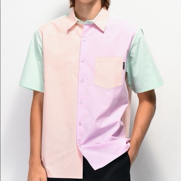 Teddy Fresh Men’s Size S Color Block Button Up Shirt Pastel Short Sleeve Cotton