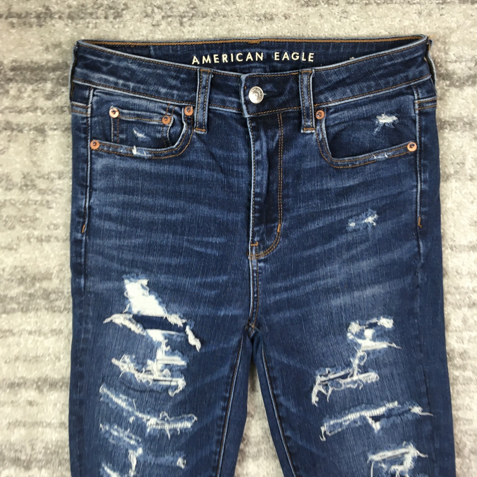 American Eagle Jeans Womens 4 Super Hi-Rise Jegging Distressed Raw Hem Blue