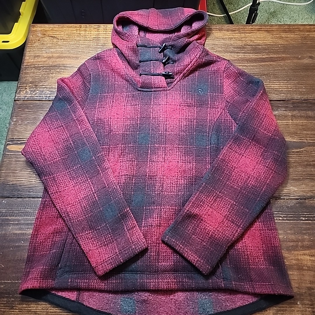 North Face Pullover Womens XL Fleece Hooded Toggle Plaid Outdoors Jacket