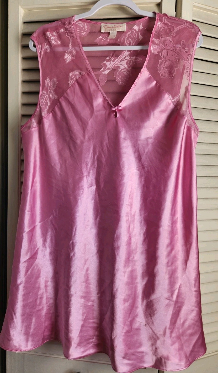 Oscar de la Renta Pink Label Satin Sheer Lace Back Chemise Nightgown Size 1X