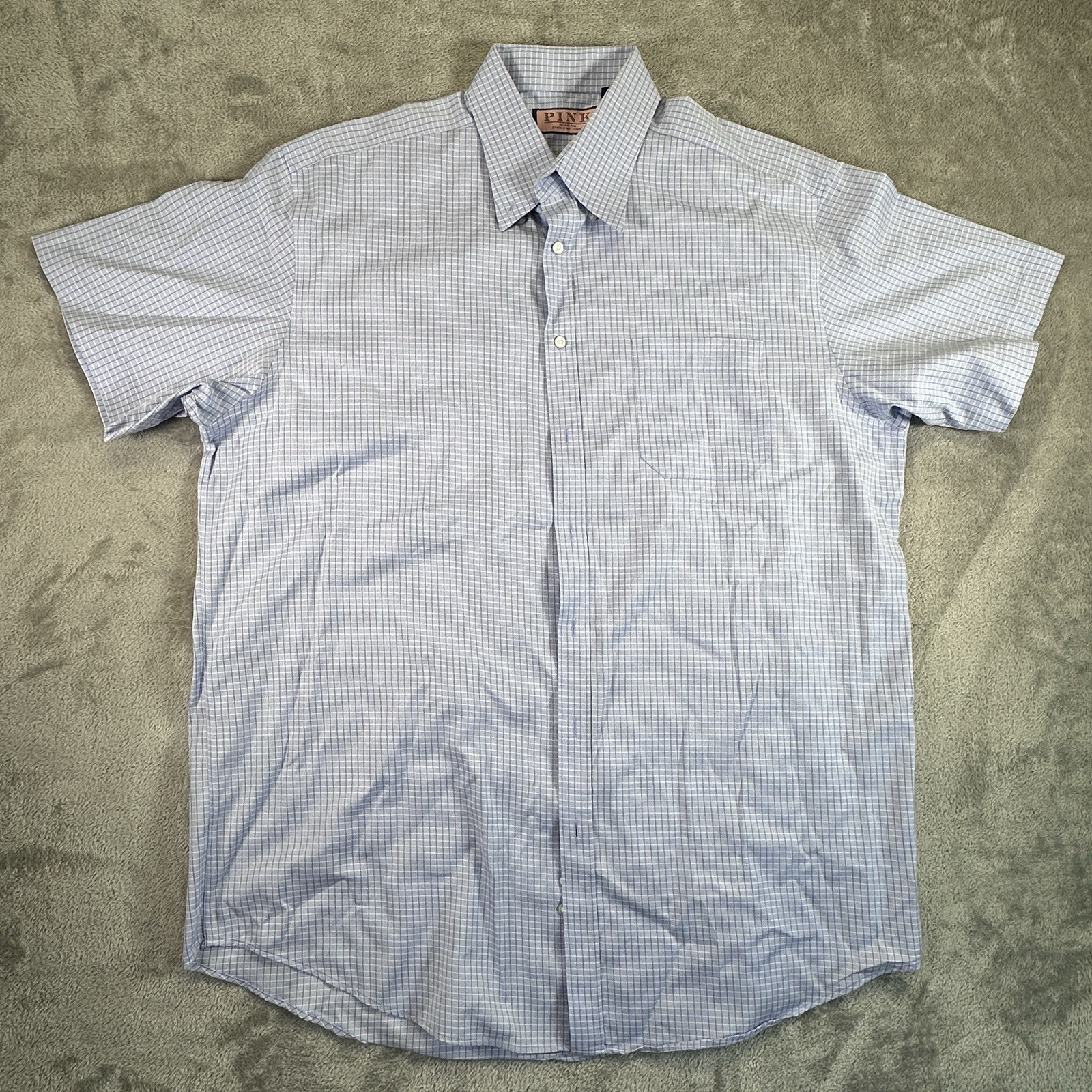 Thomas Pink Men’s Short Sleeve Button Down Check Pattern Size 17 1/2-35 1/2