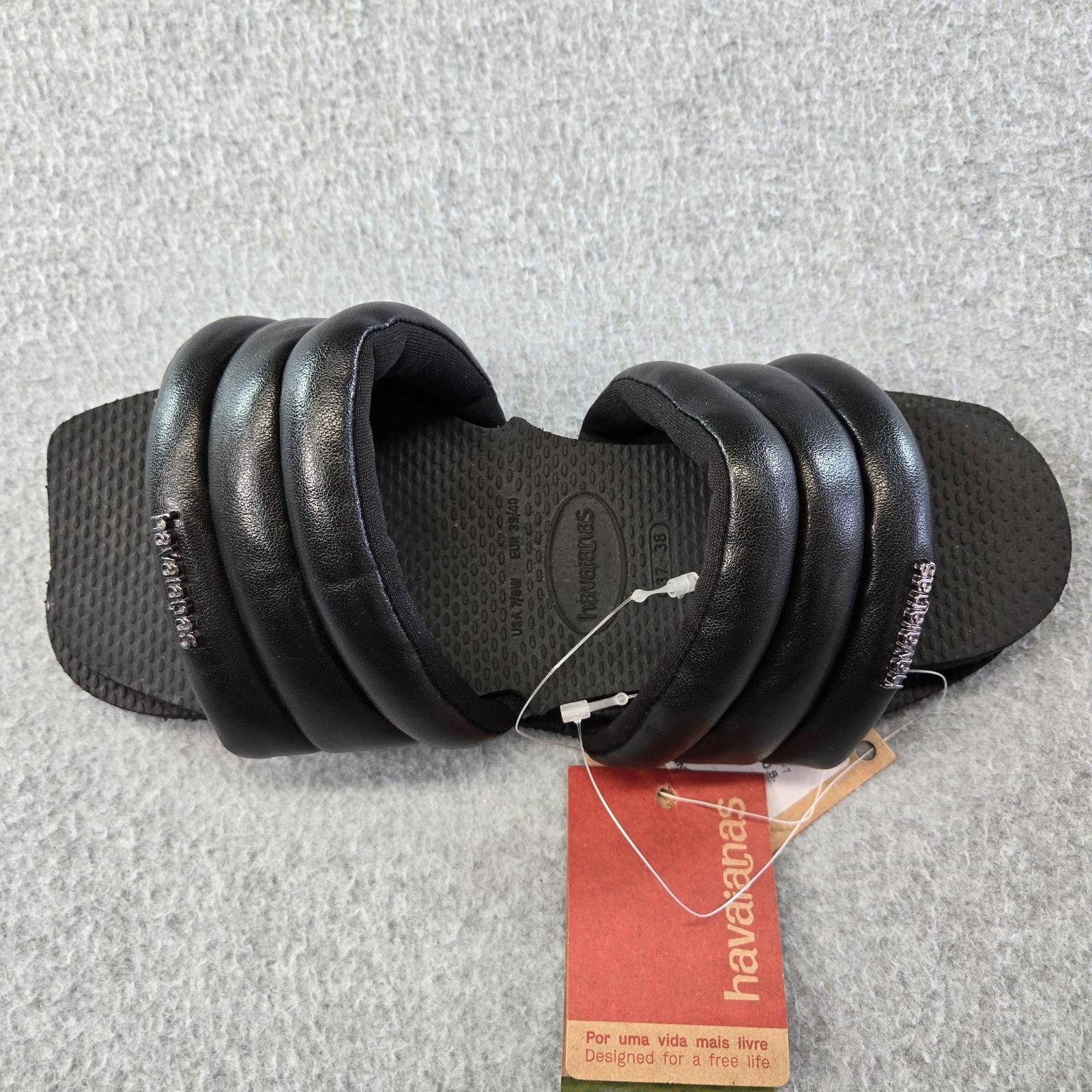 Havaianas Shoes Womens Size 7.5 Black Slide Padded Cushioned Straps Comfort