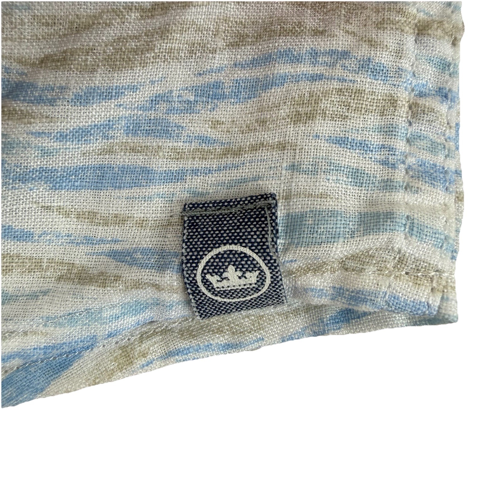 Peter Millar Linen Shirt Mens Large Blue Tan Wave Print Button Front Casual