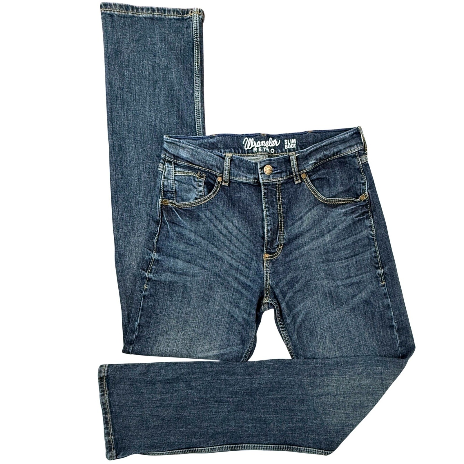 Wrangler Retro Slim Boot Jeans Dark Wash Denim Mens 32×36
