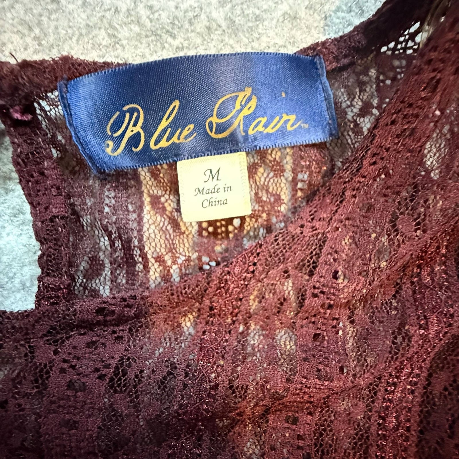 Blue Rain Burgundy Lace Ruffle Long Sleeve Blouse