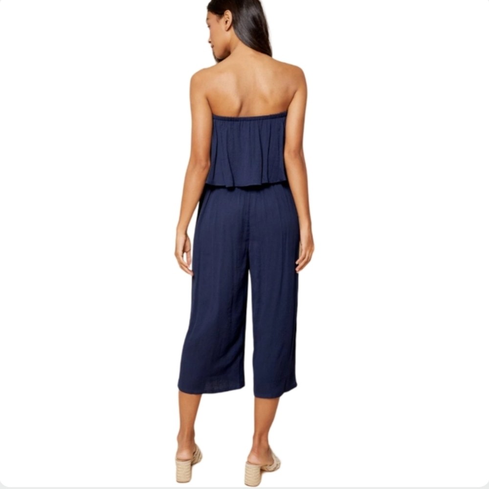 SUGARLIPS LANAH STRAPLESS WIDE LEG JUMPSUIT NAVY BLUE MEDIUM NWT