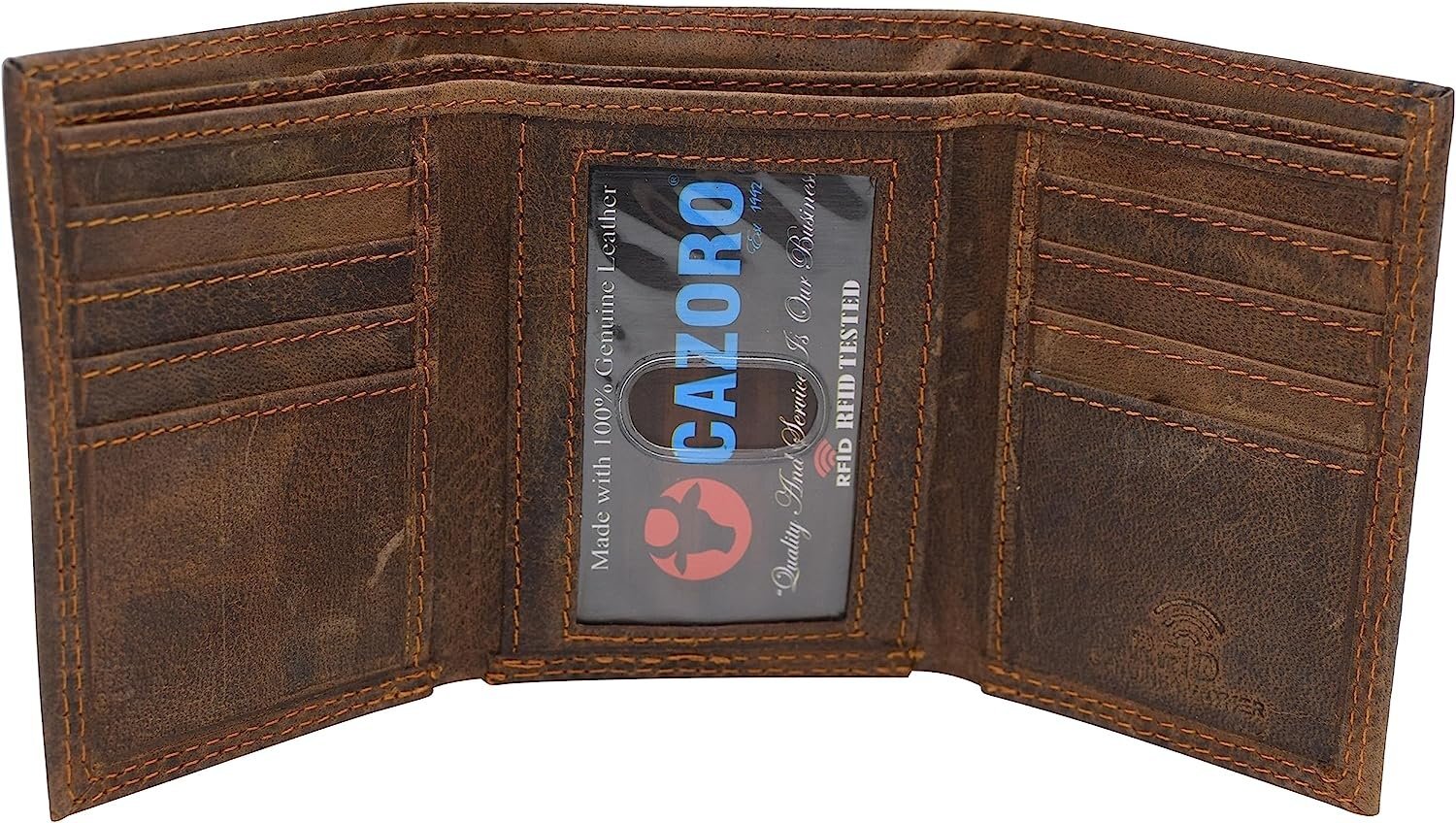 CAZORO Men’s RFID Protected Slim Trifold Wallet Premium Vintage Leather…