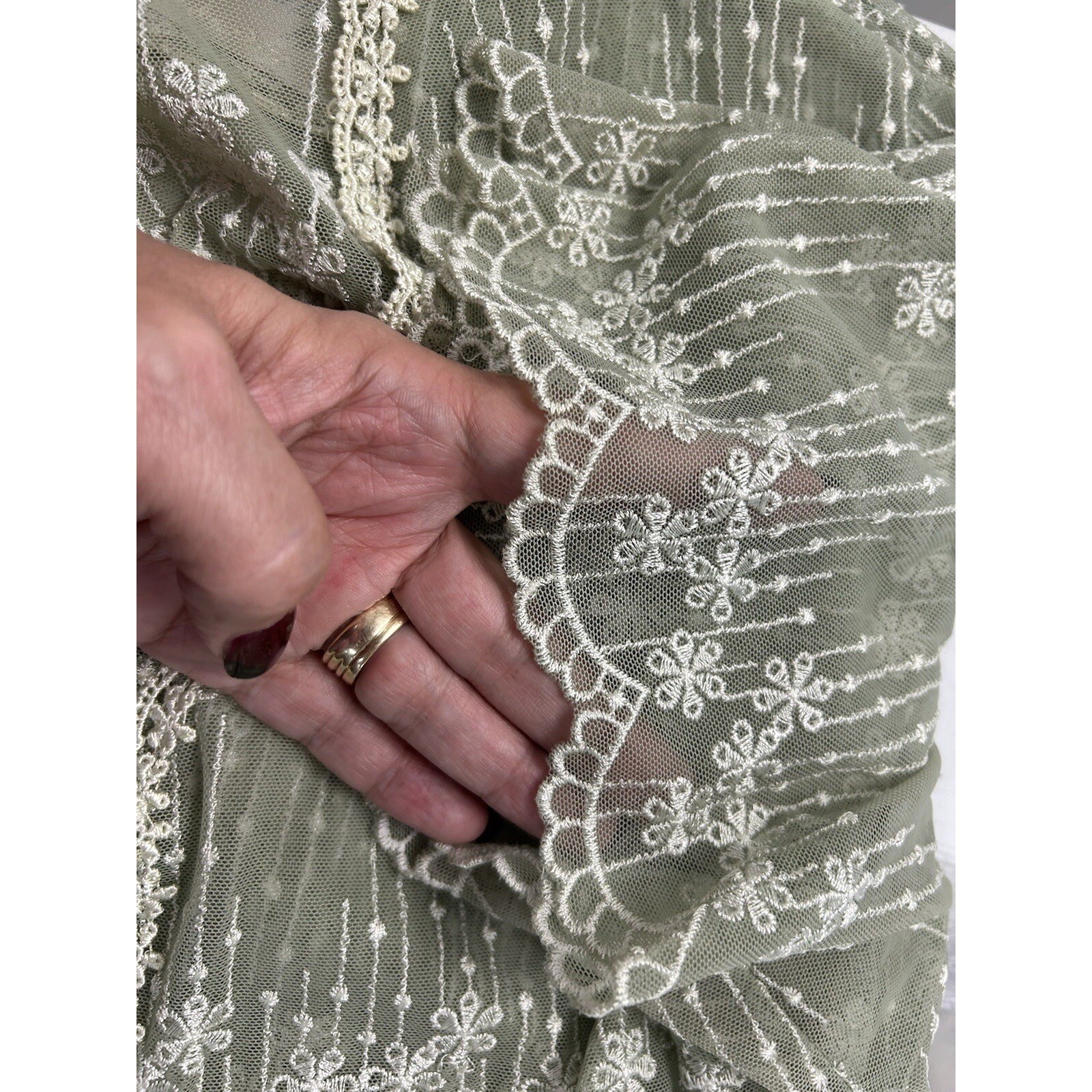 Magnet Art Lace Rayon Maxi Dress Set L Sage Green 2pc Cardigan Boho Cottagecore