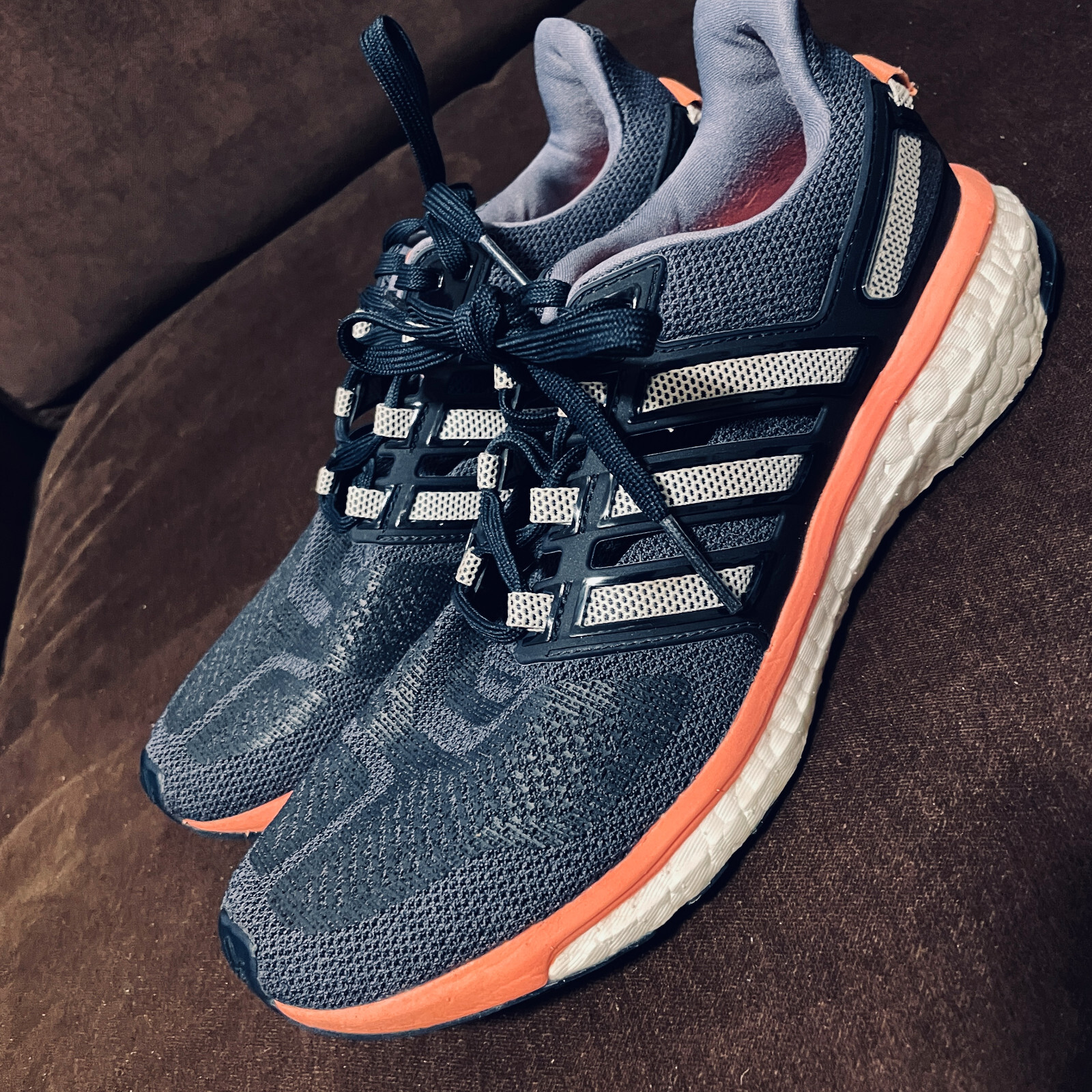Adidas Energy BOOST 3 Womens 8.5 40 2/3 Dark Navy Blue Salmon Orange
