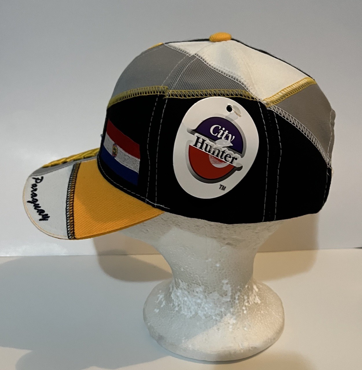 Paraguay Cap Hat Adult Adjustable White Yellow Gray Black NWT