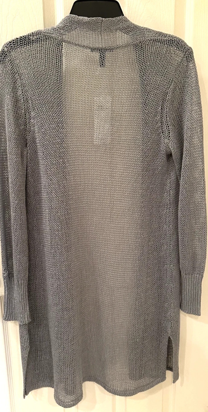 NWT $298 Eileen Fisher Organic Linen Cotton Cord Long Cardigan PP Greystone