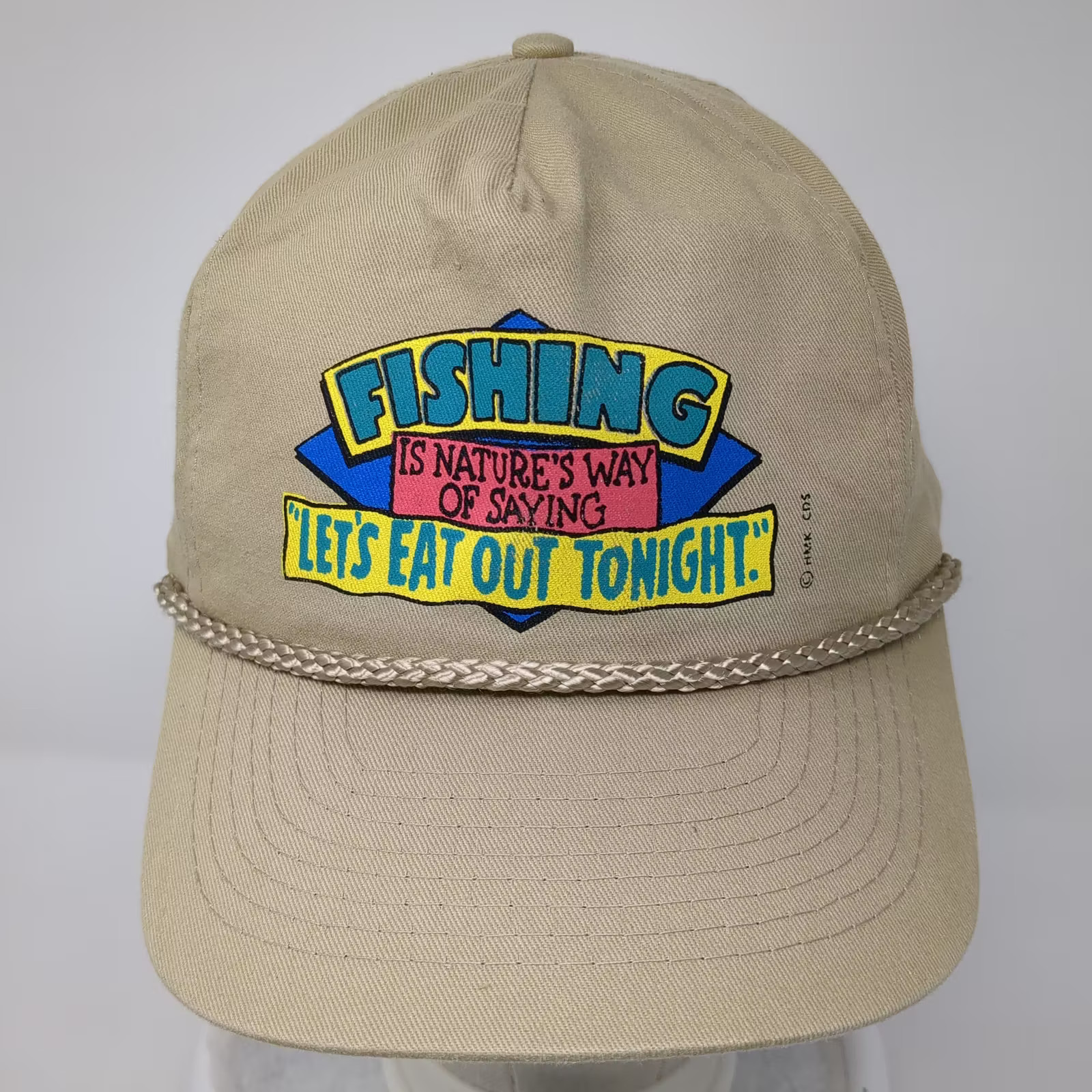 Designer Pro 5 Panel Beige Snapback Hat One Size Fishing Humor Rope Adjustable