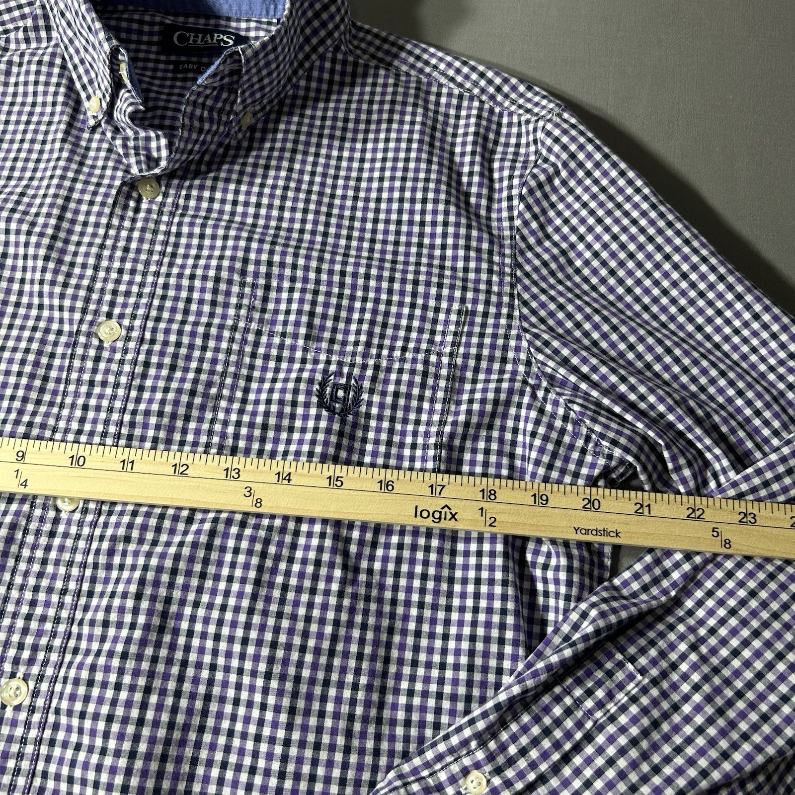 Chaps Easy Care Long Sleeve Button Down Gingham Shirt Purple White Black Medium