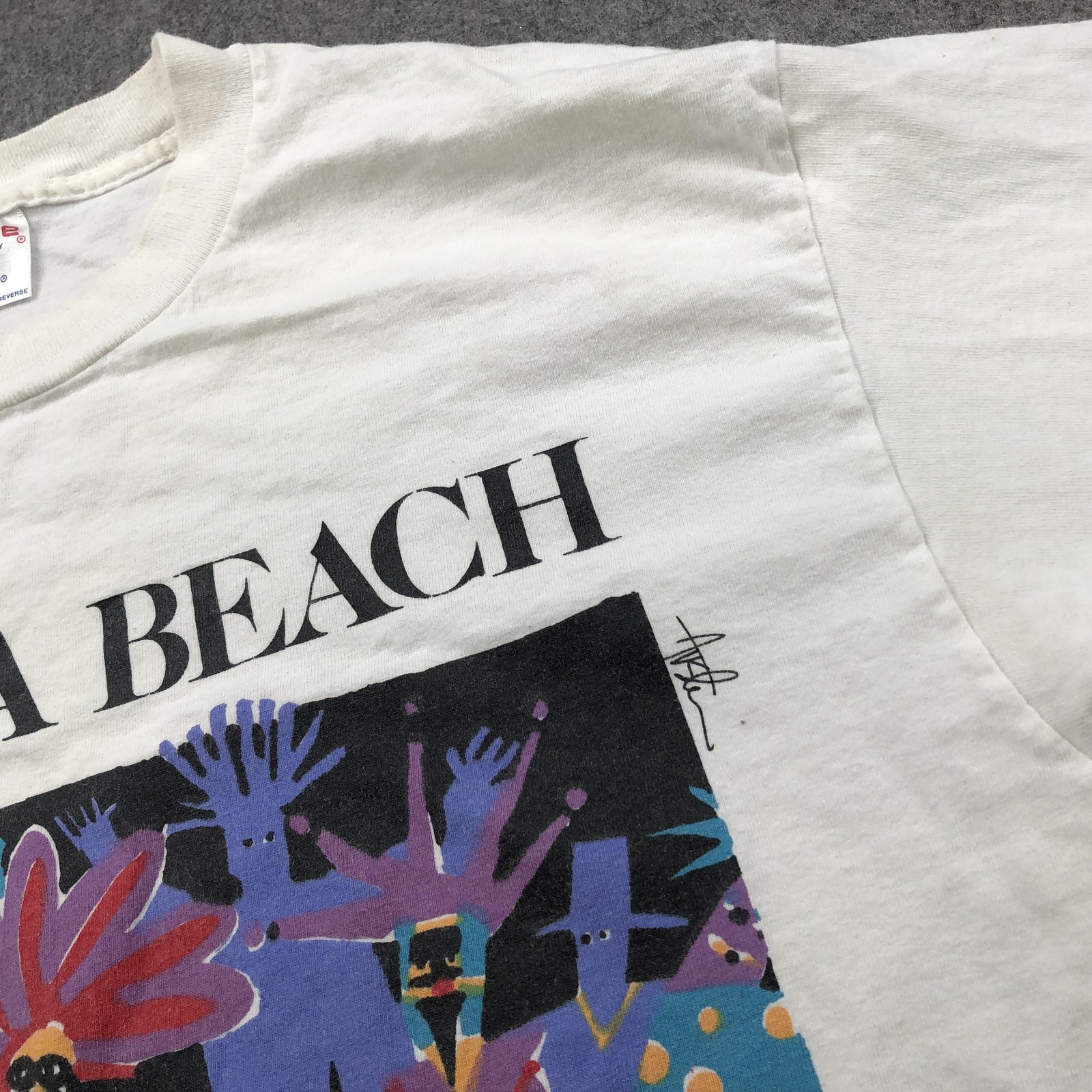VINTAGE Laguna Beach Shirt Mens Large White Graphic Souvenir Tee Made USA 90s