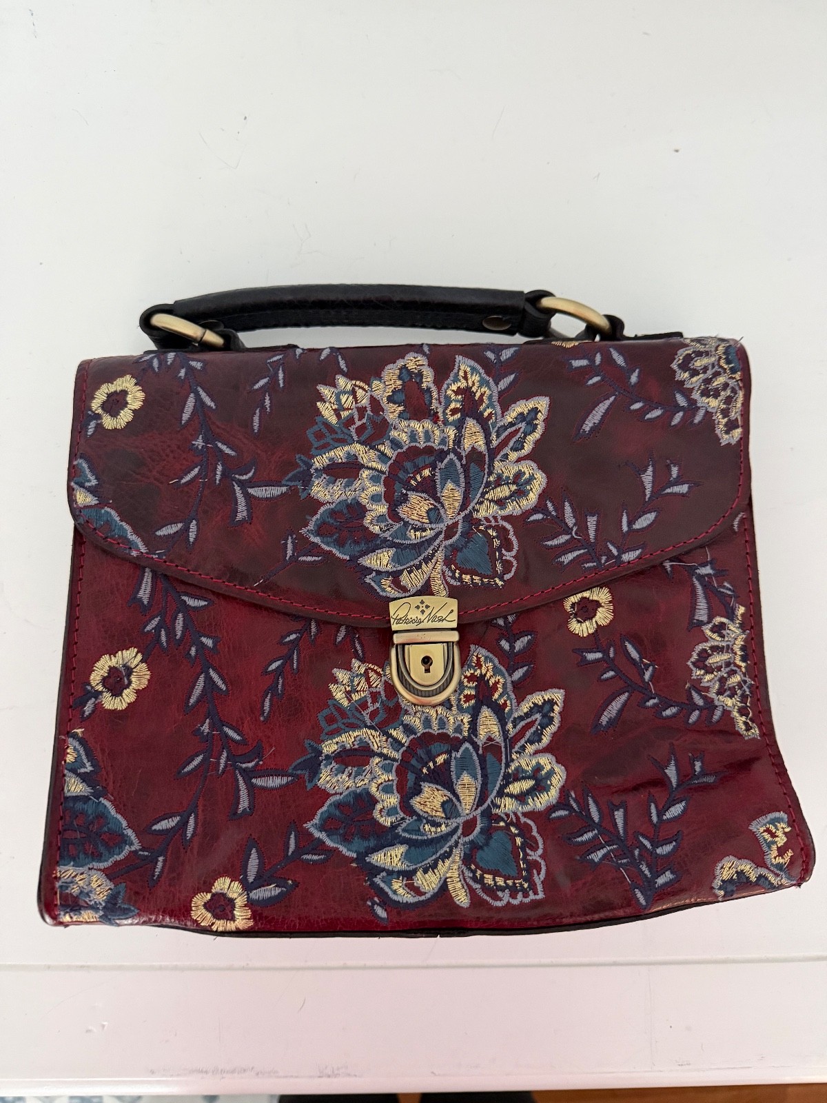 Patricia Nash Floral Satchel Top Handle Bag with Push Lock