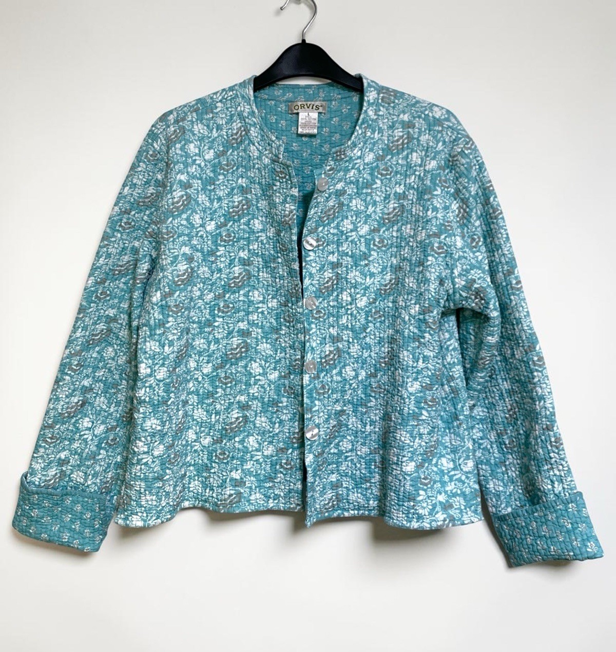 Orvis Jacket Womens Reversible Quilted Boho Button Front Vtg Floral Cotton Sz L