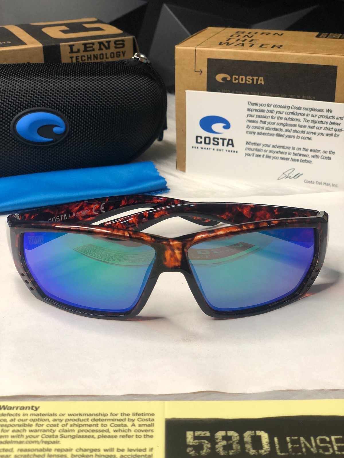 NWB Costa Del Mar Fantail Sunglasses Tortoise Blue Mirror Polarized 580P UV