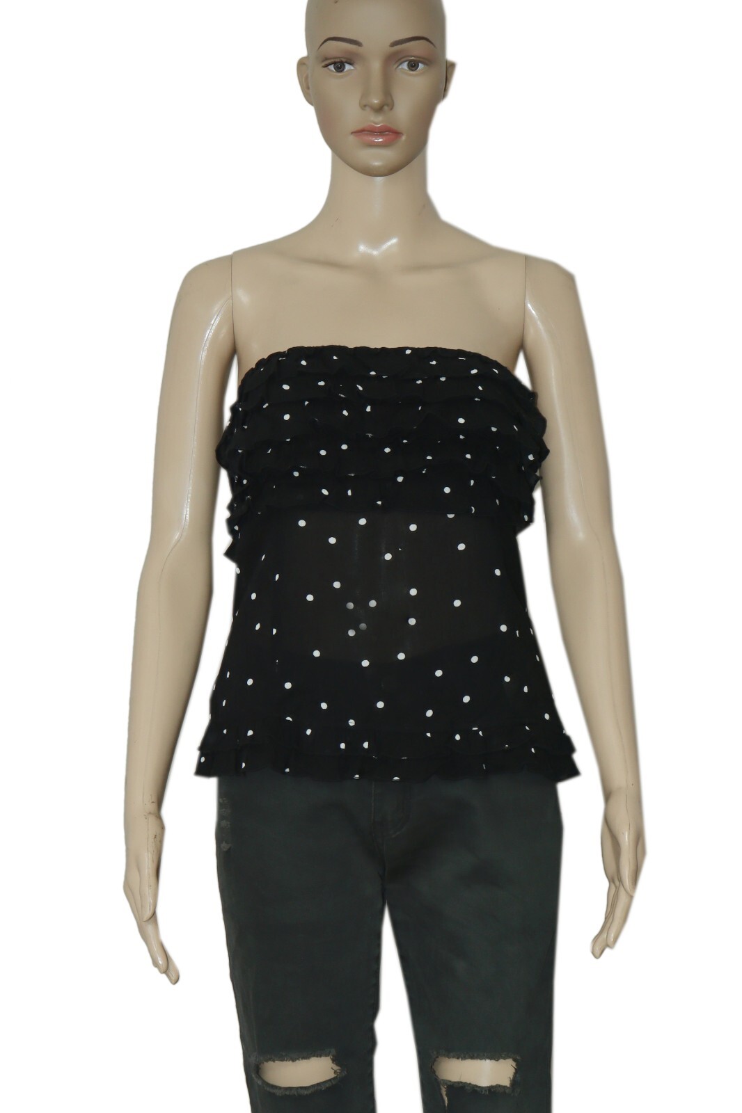 Free People FP One Ruffle Tube Top Black Polka Dot Printed Smocked Strapless XL
