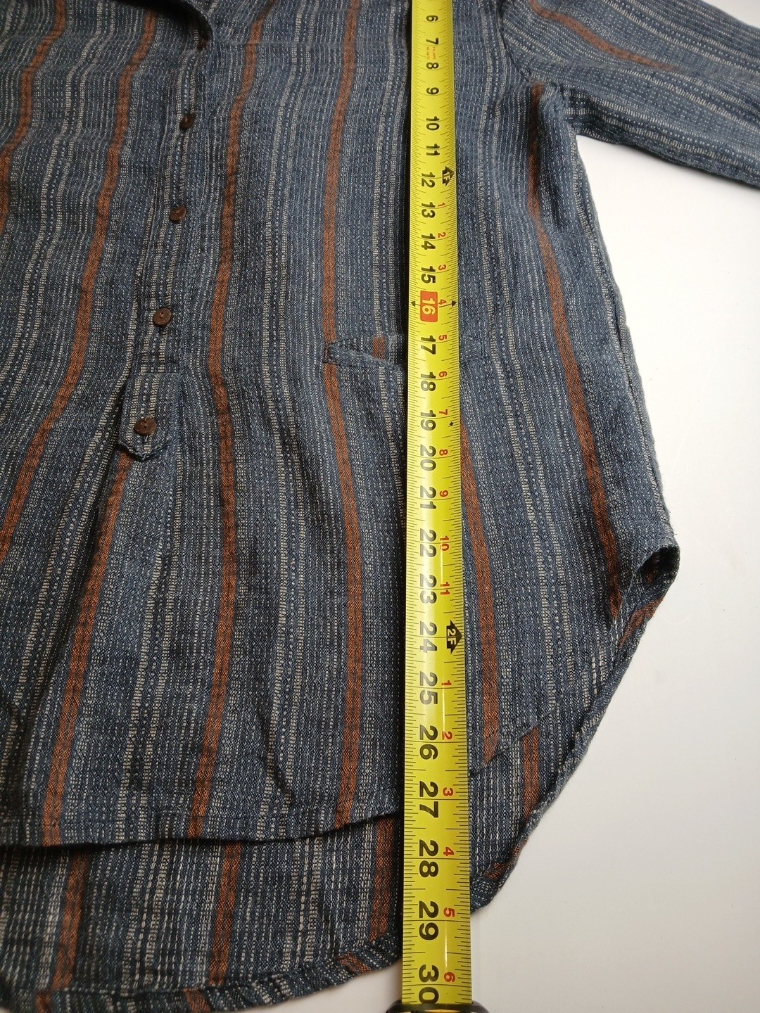 POETRY Shirt Size 8 Womens Hemp Organic Cotton Blend Blue Striped Button Down