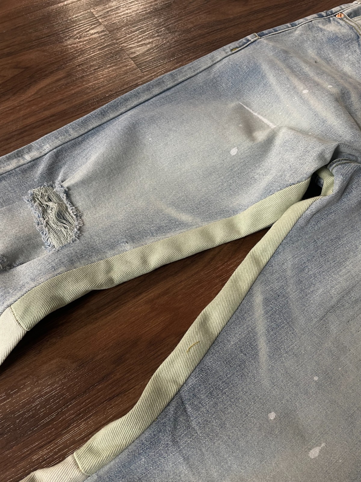 purple Brand Light Blue Wash Panel Distressed Flared Fit Denim