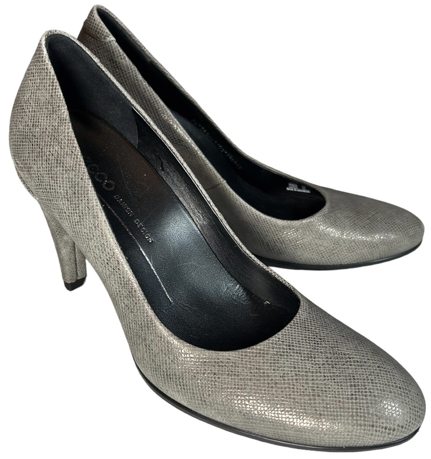 ECCO Shape75 Sleek Pump Heel SIZE 5.5 Grey Metallic Crosshatch Leather EU 36*