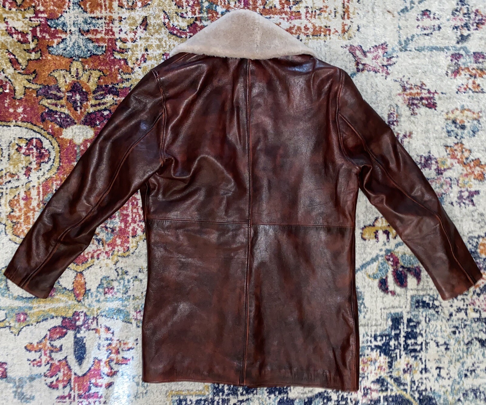 NWT America Suits Deep Red 100% Genuine Leather Trench Fleece Lined Jacket Large